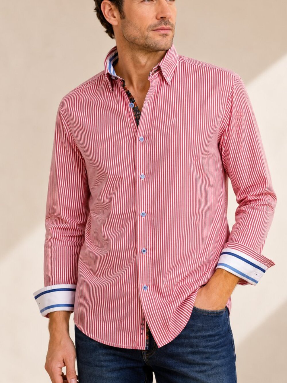 Robert Graham X Collection Nemo Striped Button Down Shirt Red White Cotton M